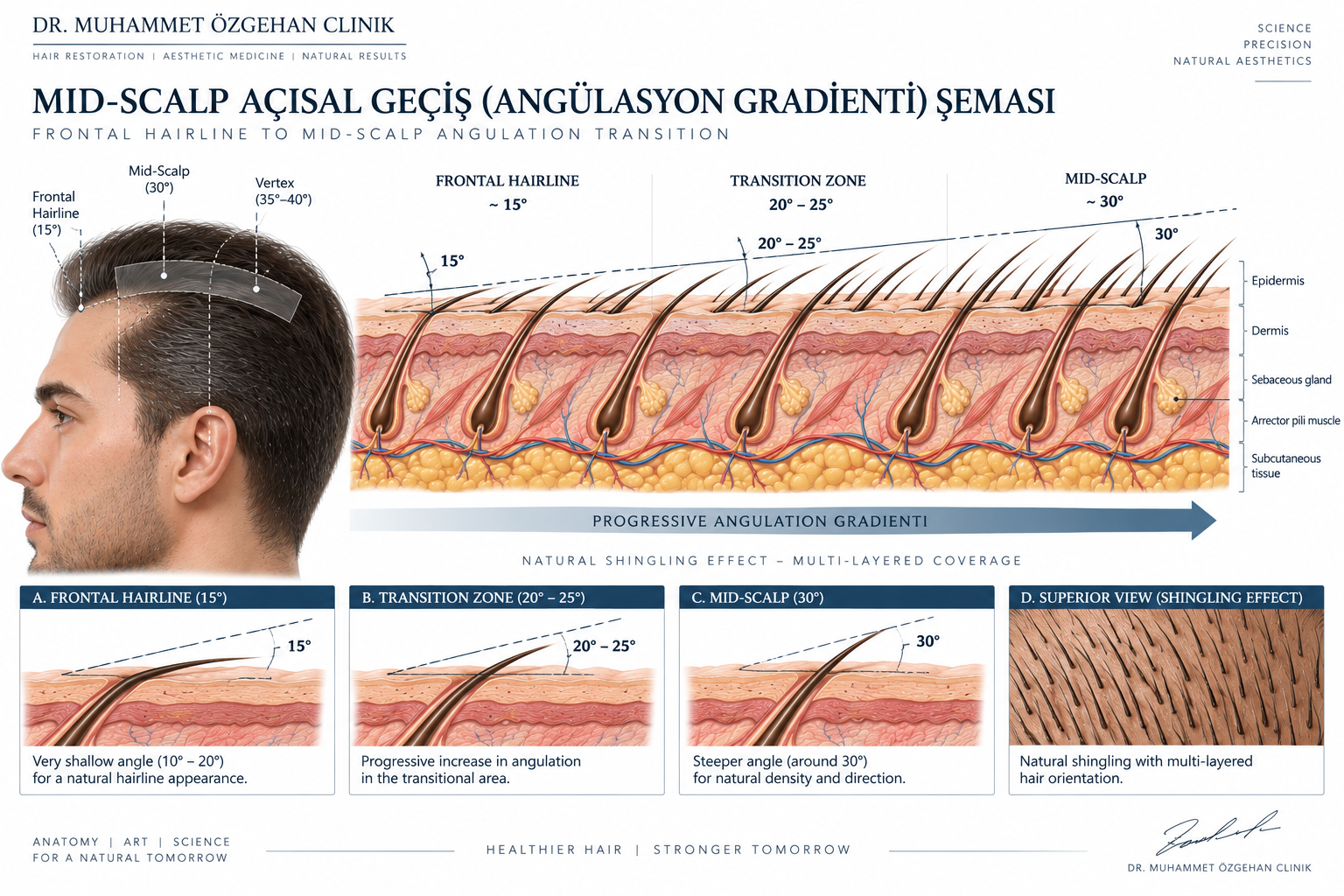 Mid-scalp orta kafa derisi kademeli açı geçiş eğrisi